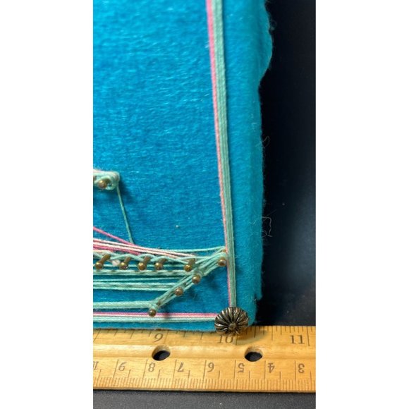 Vintage String Thread Art Sailing Ship 1970's Nail Blue Boat Felt Wood Backing - Picture 6 of 8